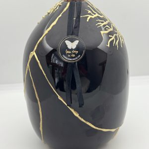 Kintsugi Urn | Zwart Keramiek met Levensboom | Handgemaakt Gedenkstuk | Gouden Lijnen | Wabi-Sabi Herinneringsurn met Kurksluiting