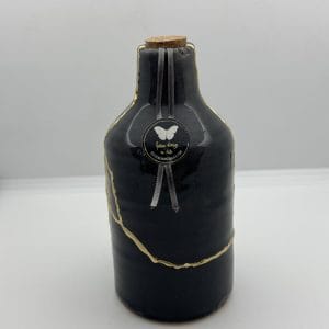 Kintsugi Urn | Zwart Antraciet Flesvormig Gedenkstuk | Gouden Verbindingen | Handgemaakt Keramiek | Unieke Asurn met Kurk