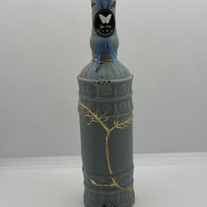 Kintsugi Urn | Grijze Flesvorm met Levensboom | Handgemaakt Gedenkstuk | Gouden Verbindingen | Asurn met Kurk | Tree of Life Urn