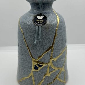 Kintsugi Urn – Unieke Handgemaakte Keramische Asurn | Blauw met Gouden Verbindingen | Wabi-Sabi Design | Betekenisvolle Herinnering