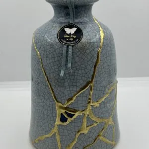 Kintsugi Urn – Unieke Handgemaakte Keramische Asurn | Blauw met Gouden Verbindingen | Wabi-Sabi Design | Betekenisvolle Herinnering