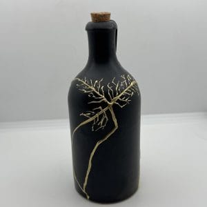 Kintsugi Urn Zwart Levensboom | Handgemaakte Keramische Gedenkurn | Gouden Lijnen | Herinneringsstuk | Kurksluiting | Wabi Sabi Urn