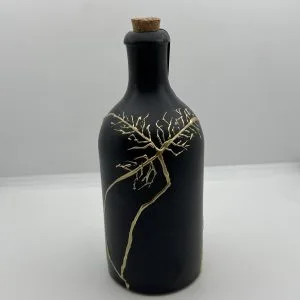 Kintsugi Urn Zwart Levensboom | Handgemaakte Keramische Gedenkurn | Gouden Lijnen | Herinneringsstuk | Kurksluiting | Wabi Sabi Urn